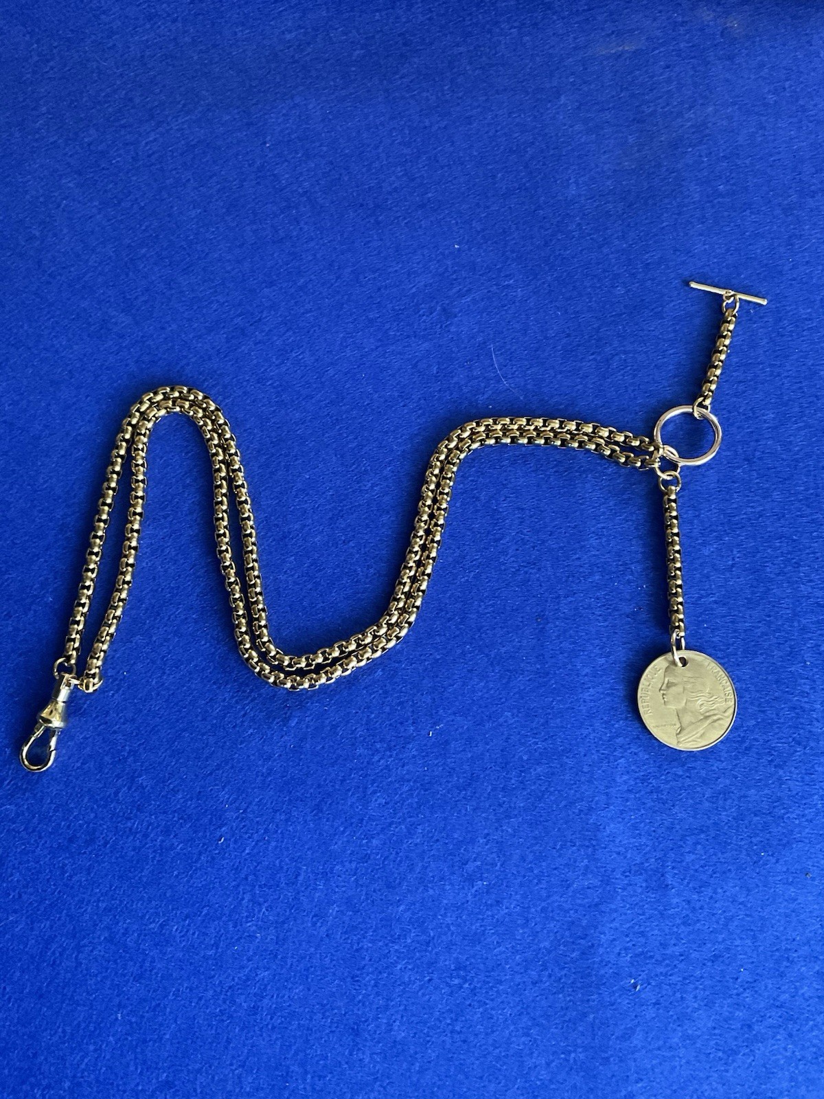 Single Albert Pocket Watch Chain Gold Plated Marianne Goddess Of Liberty Coin