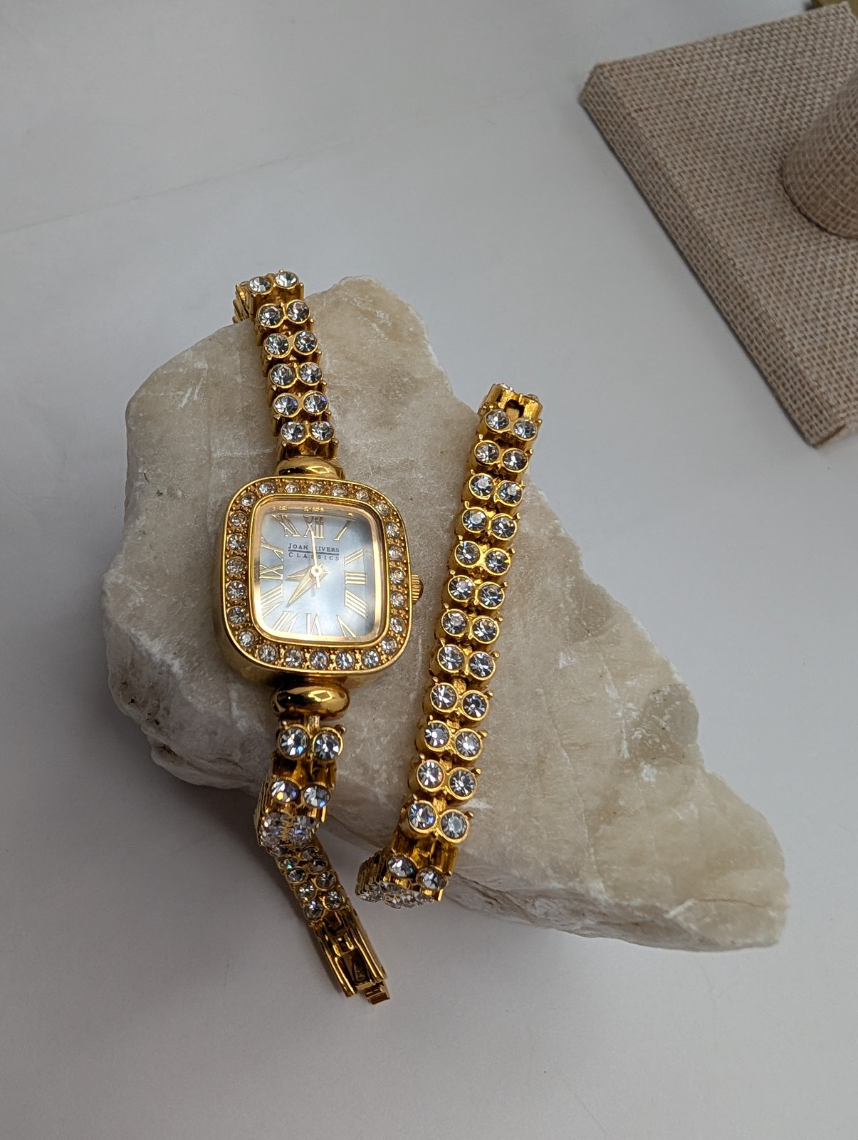 Joan Rivers Classics Gold Tone Rhinestone Quartz VTG Watch & Bracelet Set