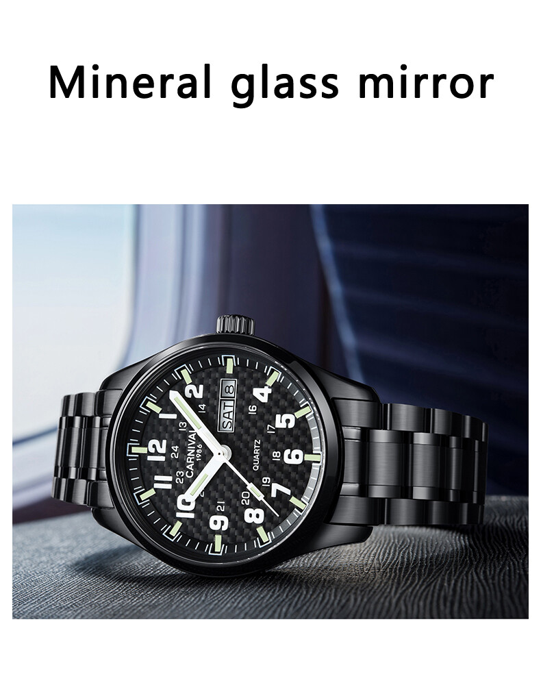 CARNIVAL Luxury Men’s Quartz Watch Luminous 3Bar Waterproof Stainless Steel