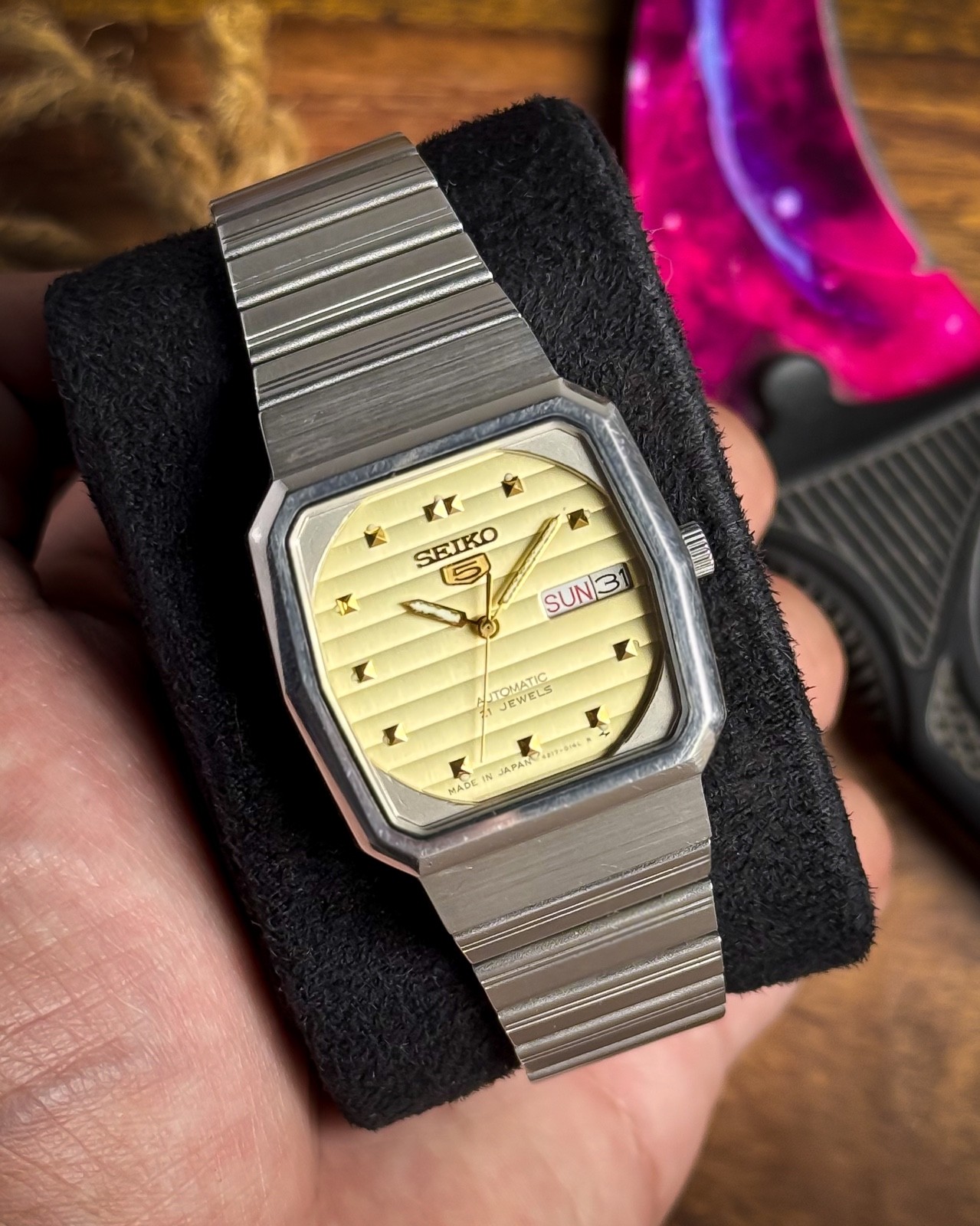 1990 SEIKO 5 ✨🥂 Gradient Horizontal Textured Dial 🌟 21J Auto Cal. 4227 ⚙️🇯🇵