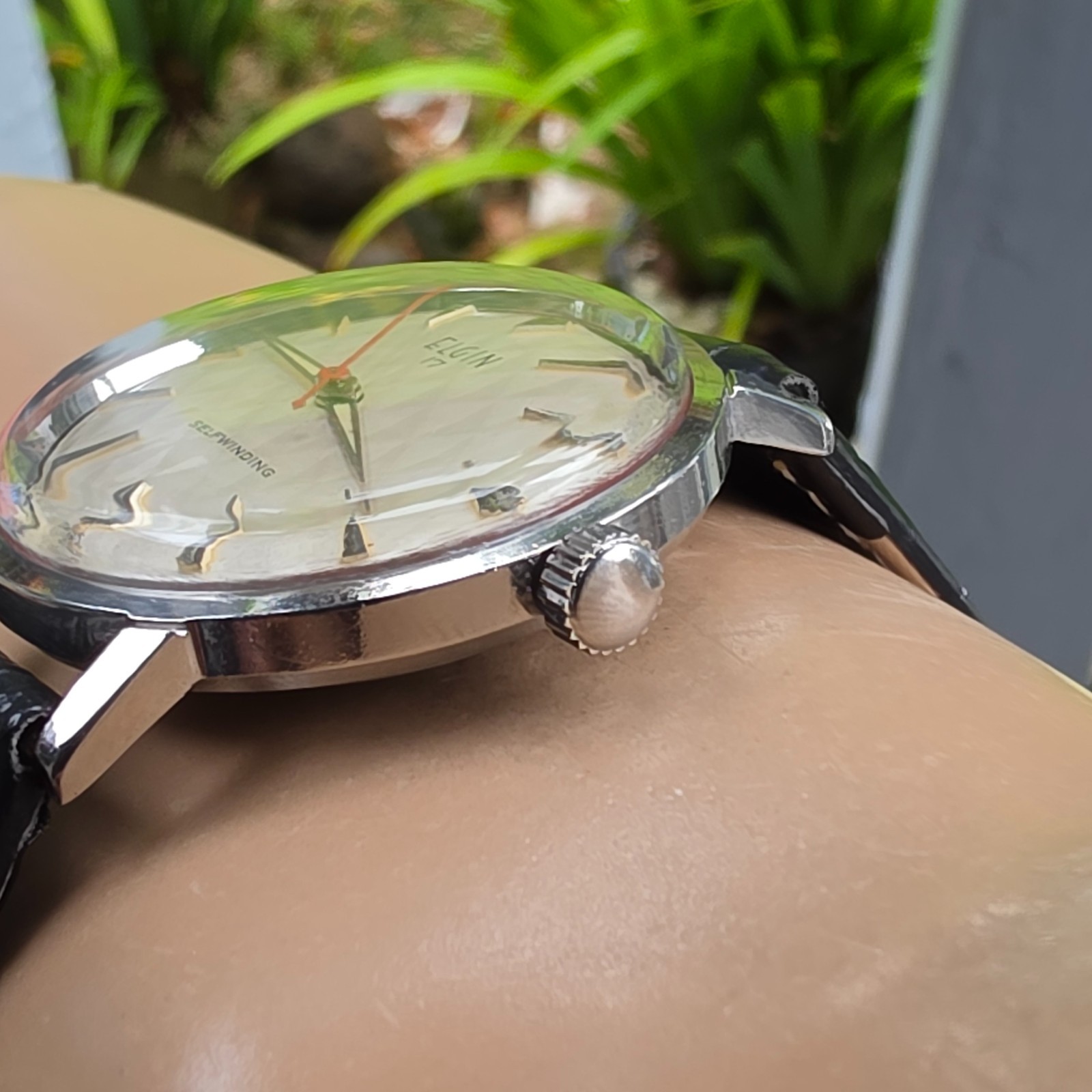 Rare Vintage ELGIN men’s automatic watch Diamond Pattern dial swiss 1960s