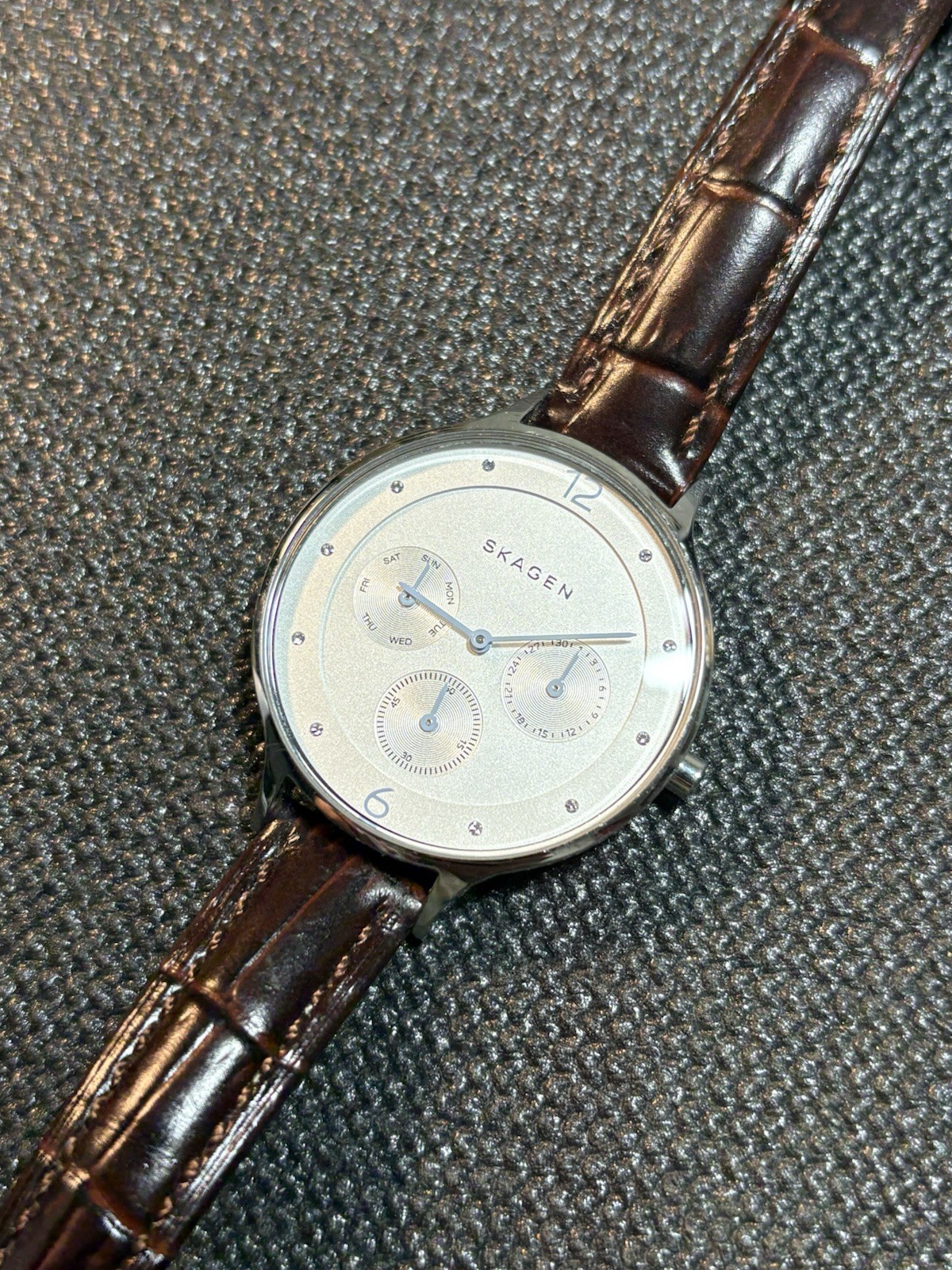 Skagen Denmark Anita Brown Leather Strap Women Watch SKW2449,Day/Date,Stainless