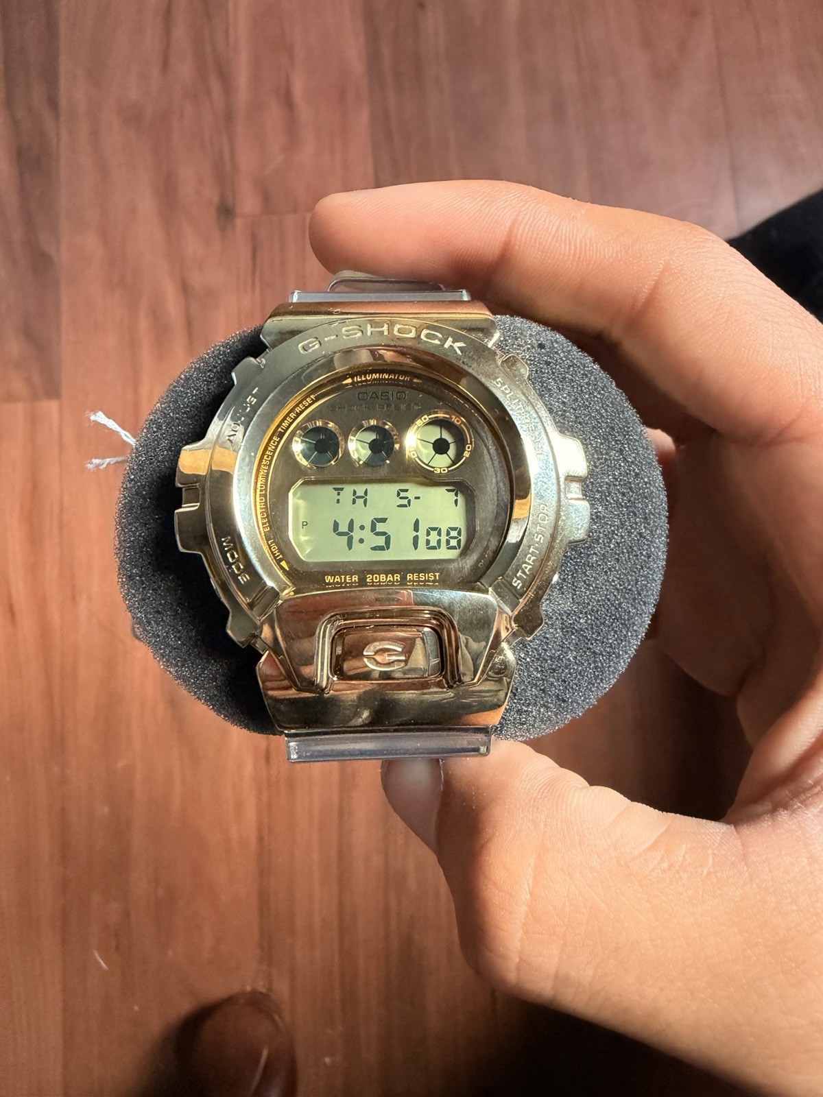 Casio G-SHOCK Digital Quartz Gold Tone w/ Clear Resin Band 200m Tin Box