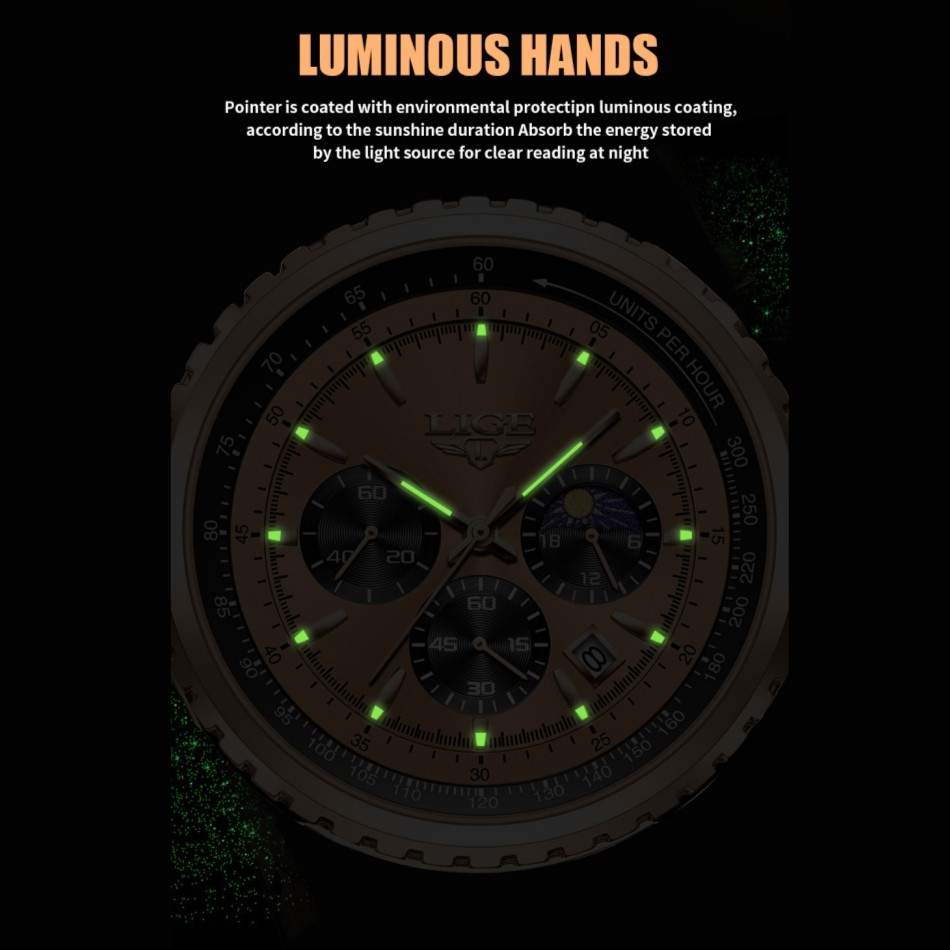 Men Watch Quartz Date Luminous Chronograph 3ATM Waterproof Man Wristwatch Boxed