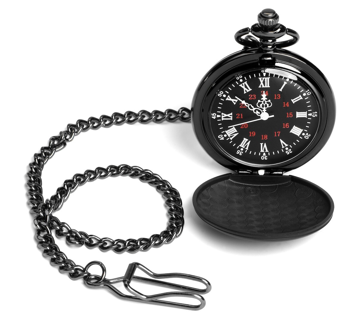 Matte Black Pocket Watch with Removable Chain in Gift Box