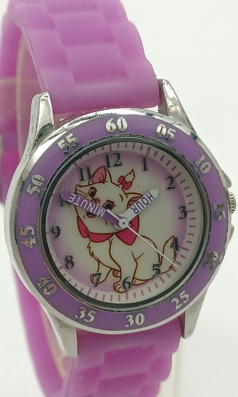 Disney Aristocats Marie Watch Pink Purple Bezel Silicone Strap New Battery ✔️