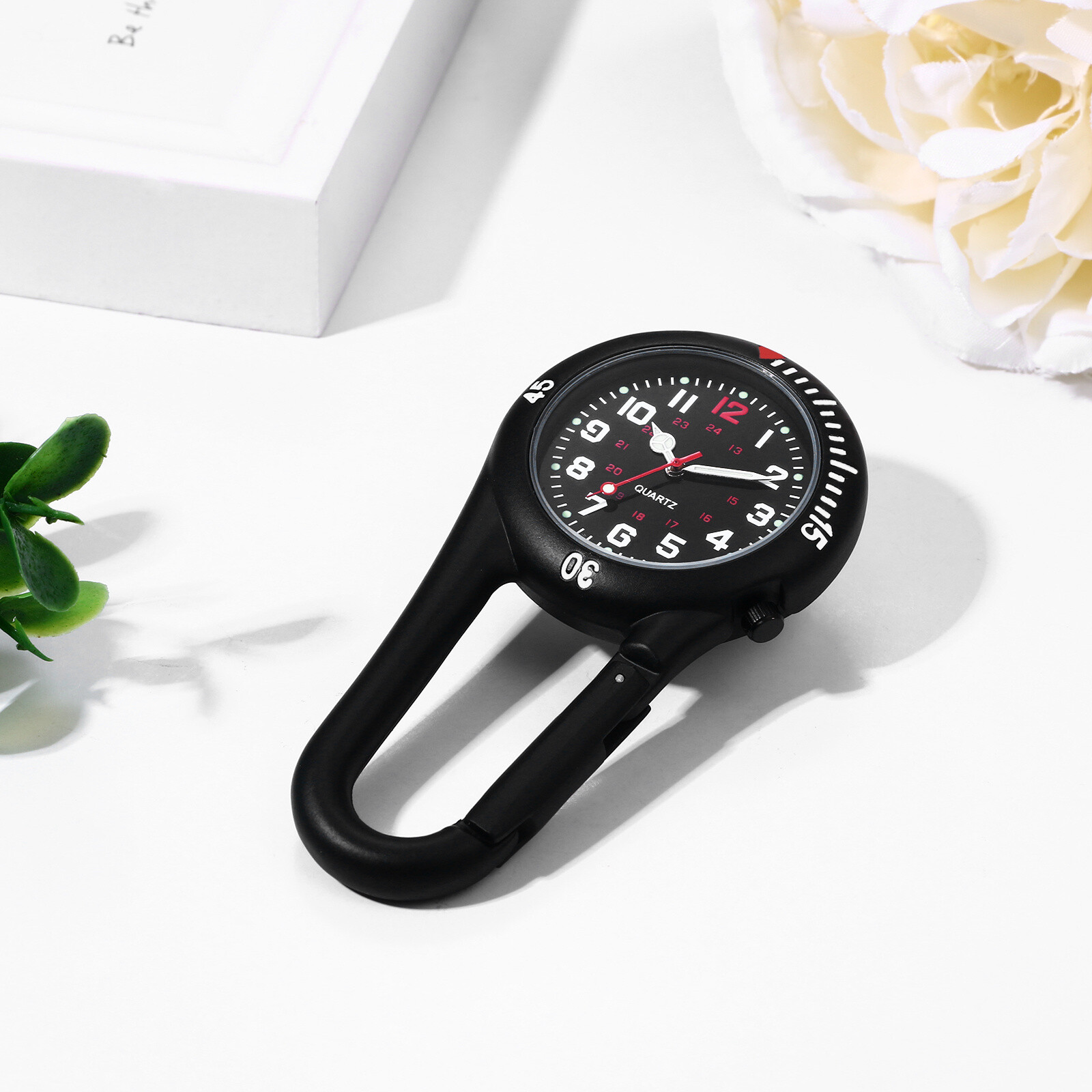 Luminous Carabiner Clip-on Quartz Watch Backpack Fob Belt Doctor Nurse Outdoors