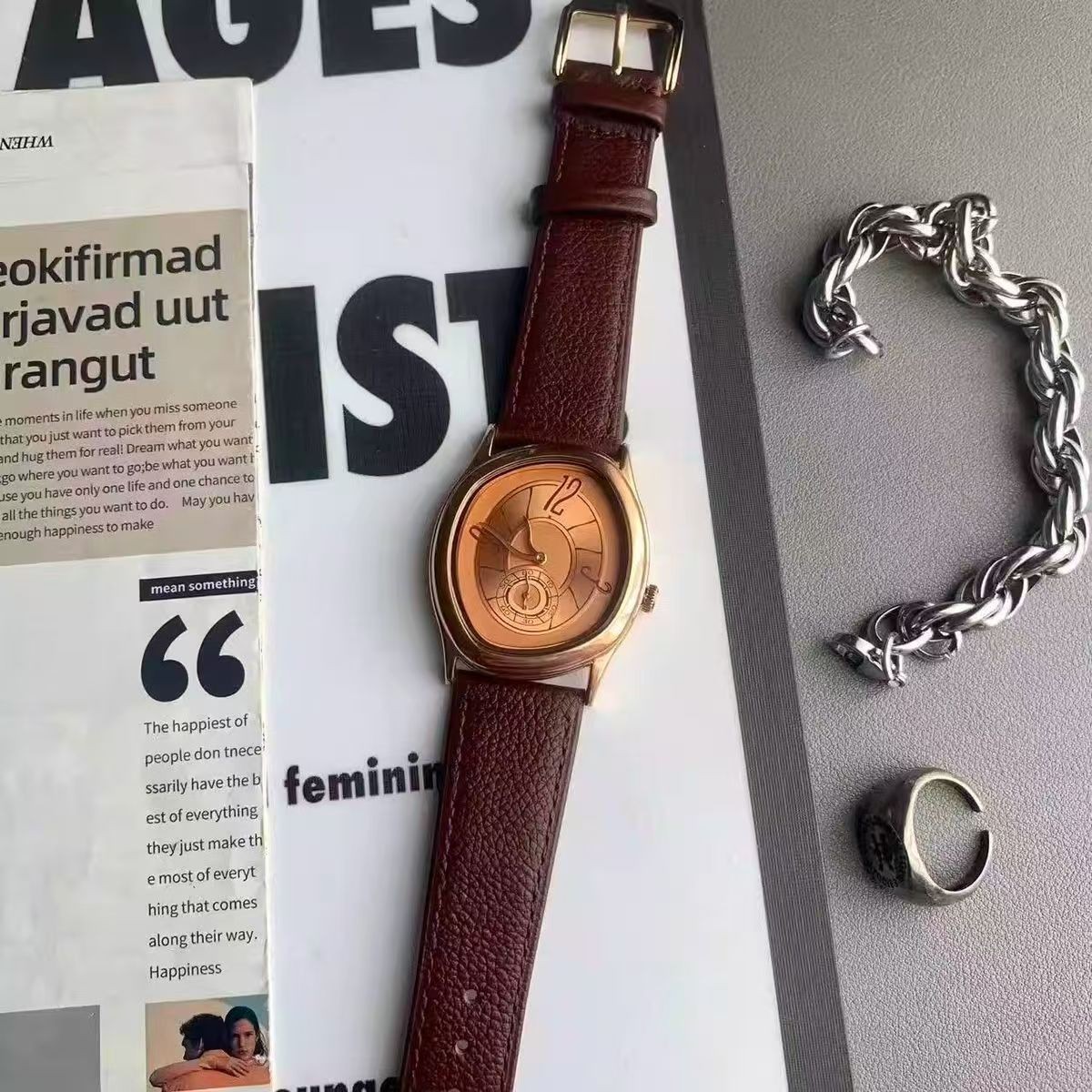 Gold Silver Rose-gold Mirage Dress Watch Melting Vintage Rare French Irregular