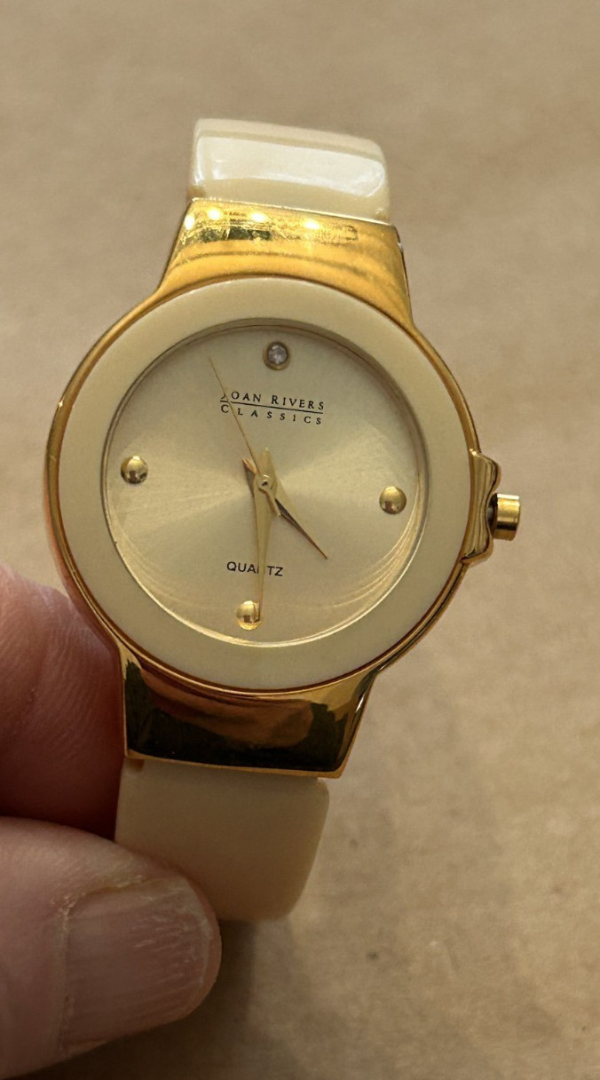 Joan Rivers Classics Ivory Enamel Bangle Watch Gold Tone Quartz New Battery