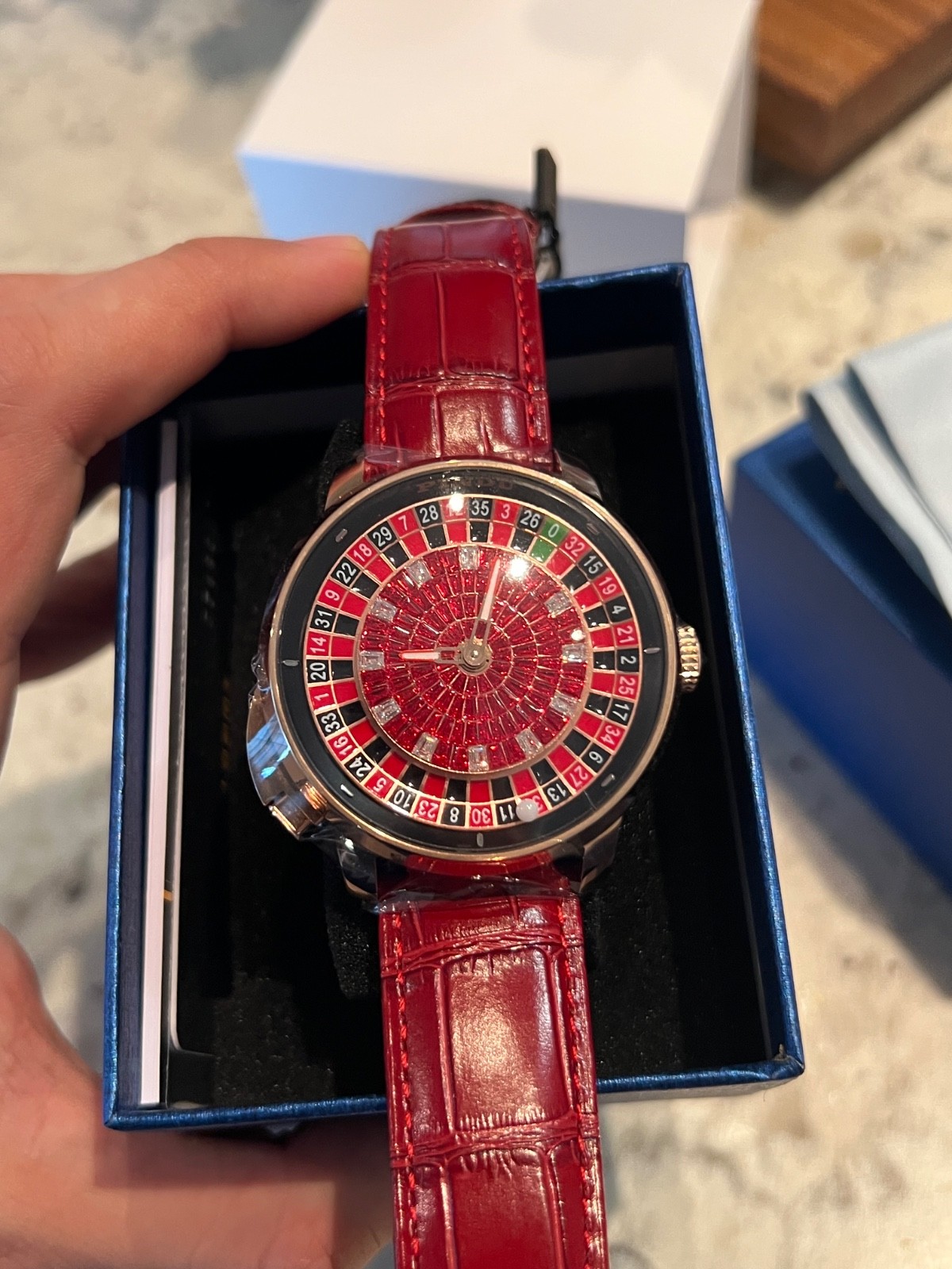 PINDU Men’s Automatic Watch 46mm Casino Roulette Leather Strap Dress Watch