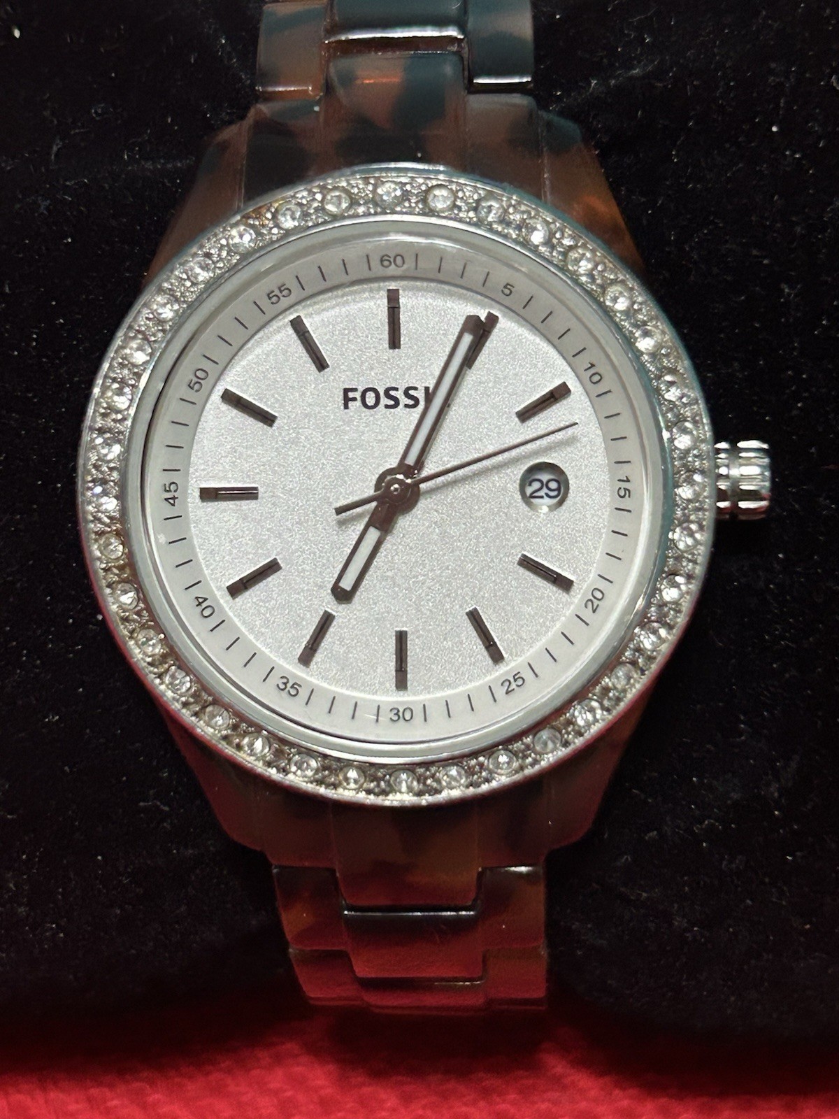 Fossil Ladies Watch ES2680 Faux Tortoise Bracelet Date Dial Quartz New Battery