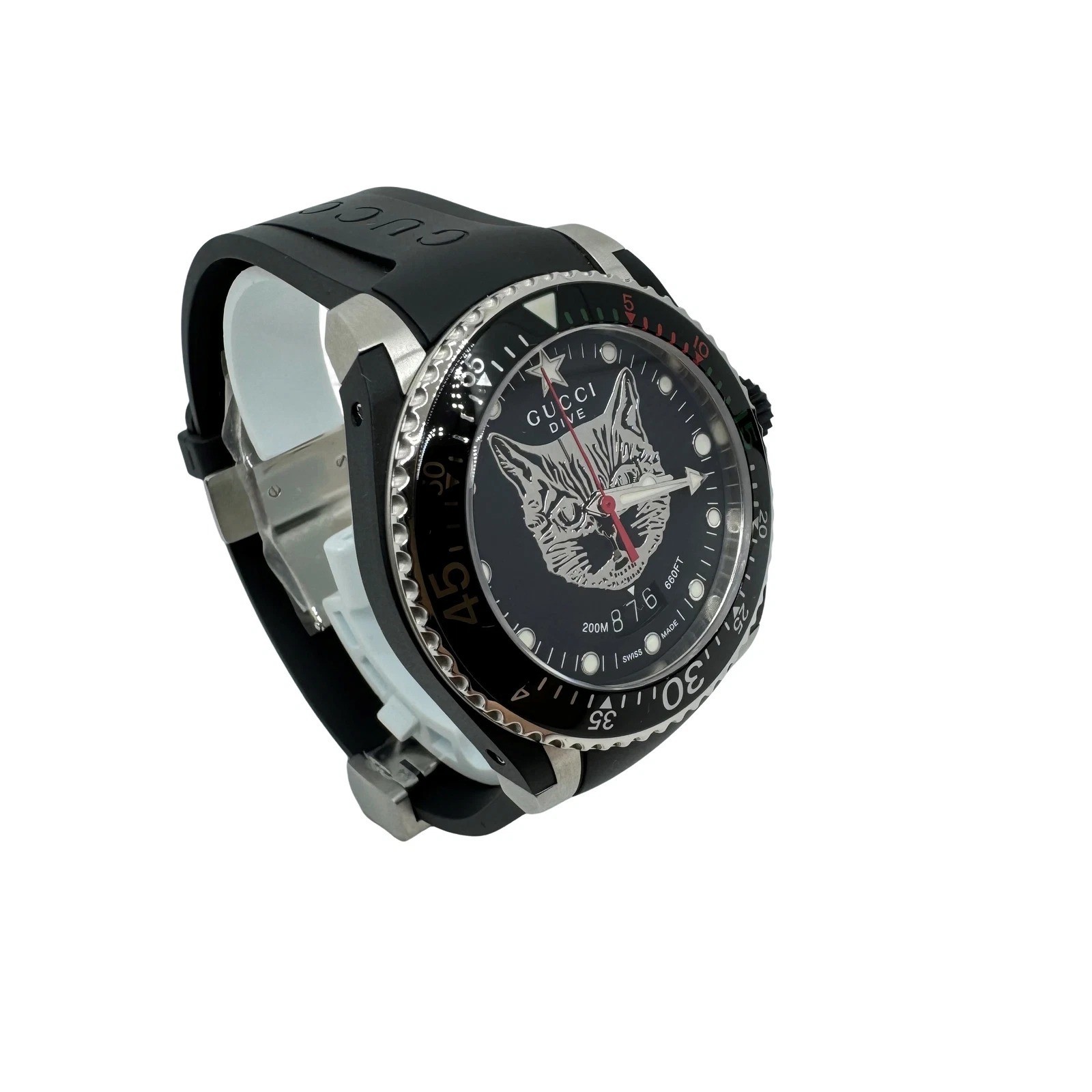 Gucci Dive Mystic Cat Black Rubber Strap Watch YA136320