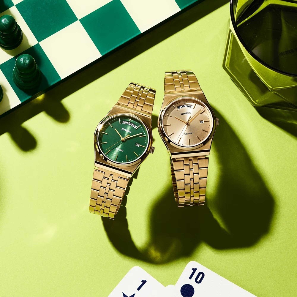 Casio Watch MTP-B146G-3AVEF Retro Inspired Green Dial Day Date – RRP £104.90