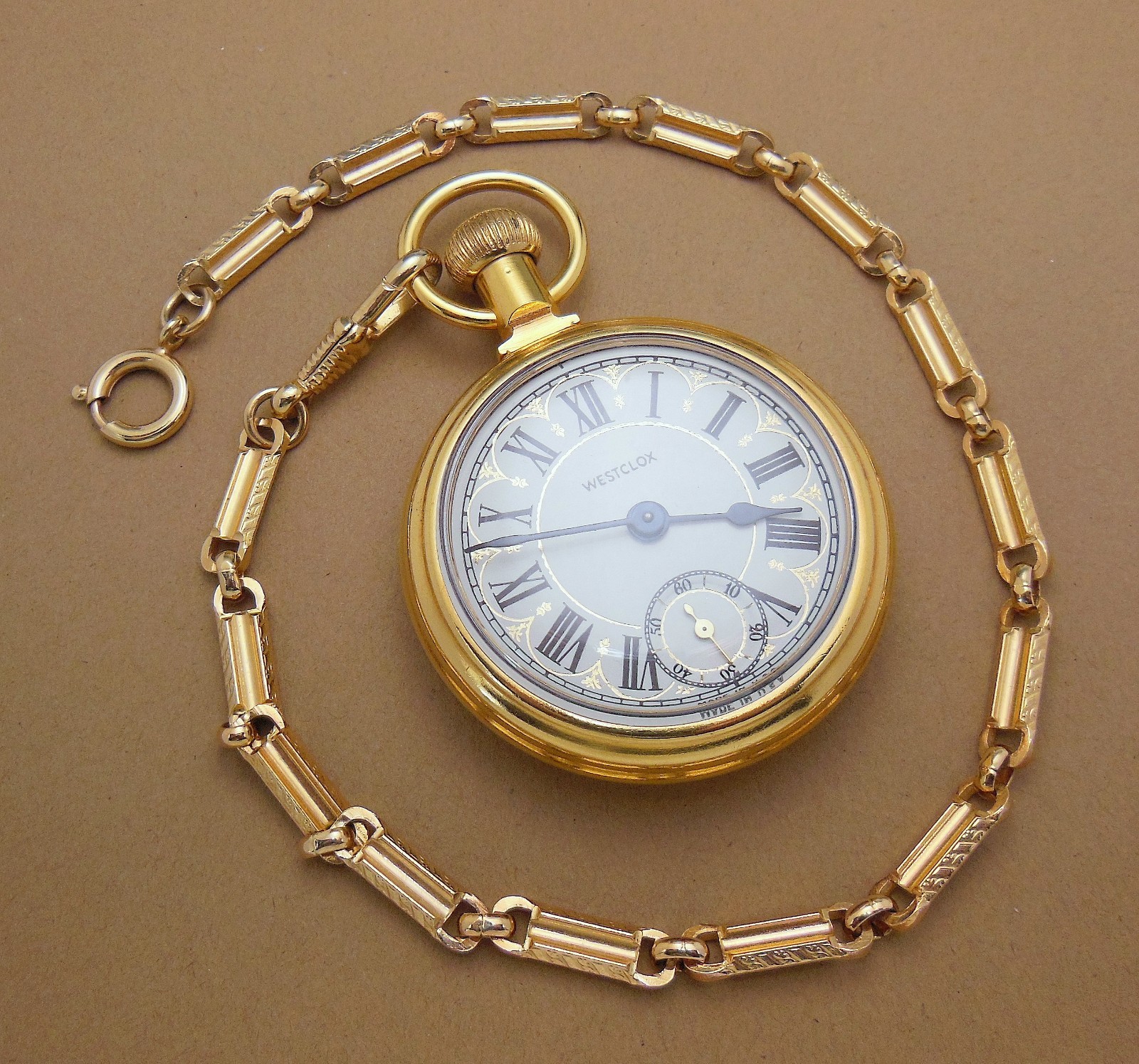 VTG Westclox ‘The Conductor’ Train Themed Mechanical Pocket Watch w/ Chain Runs