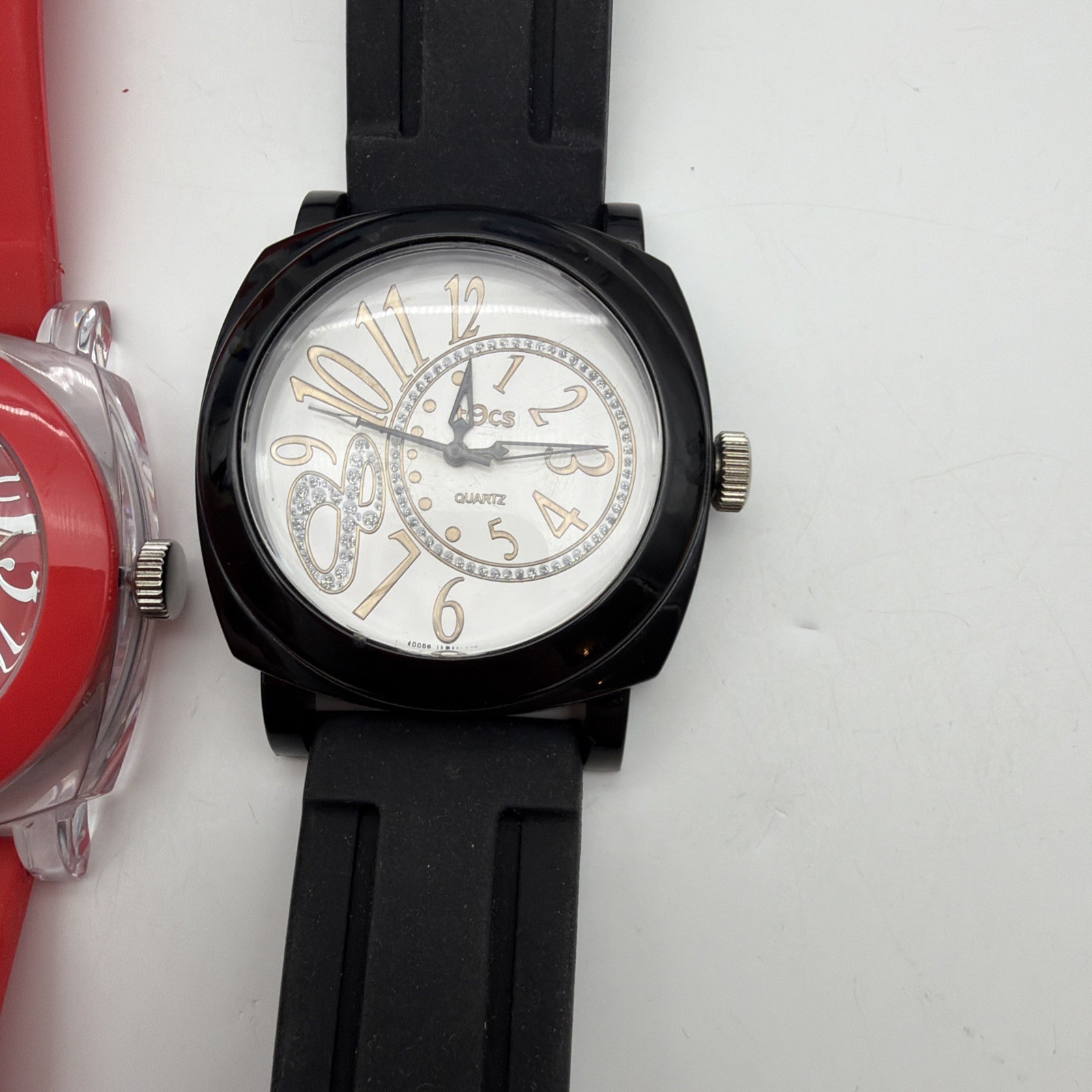 2x TOCS Watches Red and Clear Plastic And Black Quartz Women’s Oversized Watches