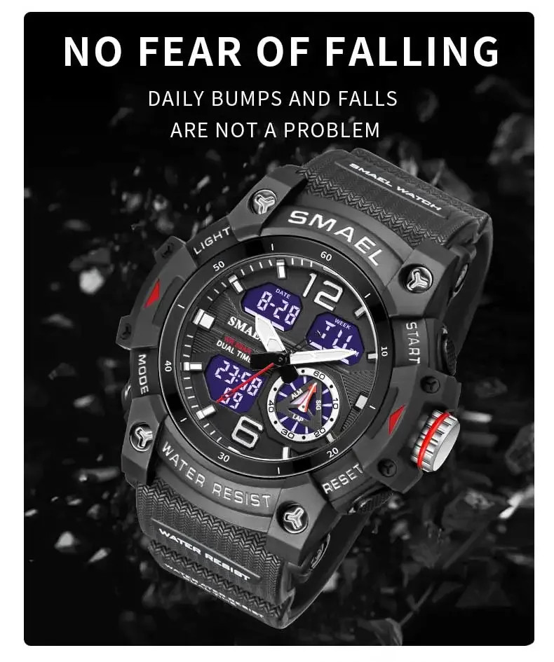 8007 Men’s Outdoor Transparent Dual Display Waterproof Luminous Watch