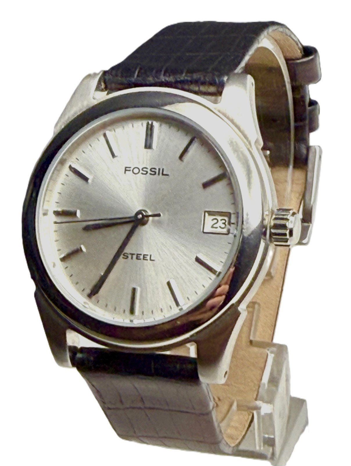 FOSSIL ARKITEKT FS2754 SILVER STEEL & DIAL DATE BROWN LEATHER BAND UNISEX WATCH