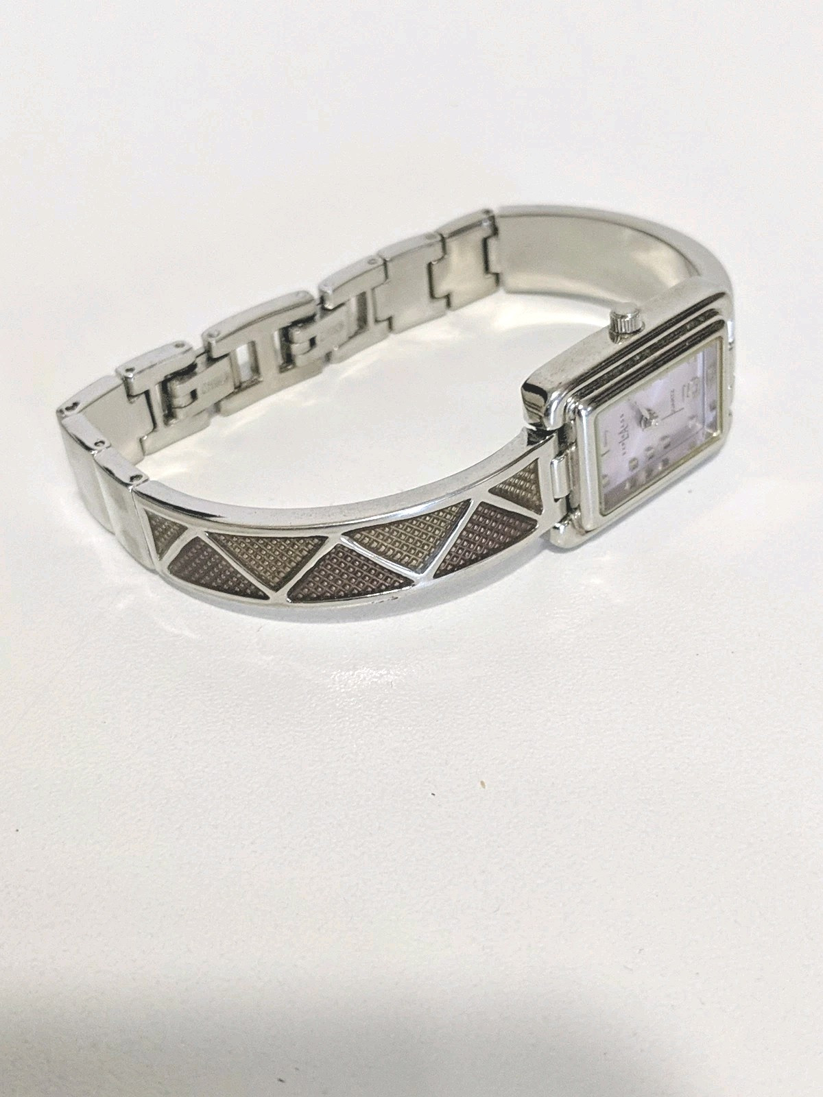 L.A. Express Ladies Watch NWOT Square Face Silver Tone Tan Brown Accents Unworn