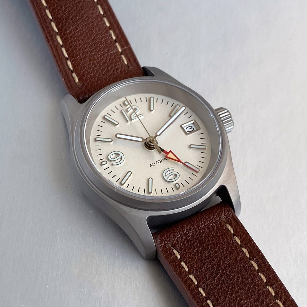 Pilot Titanium Case Tandorio Military Field NH34 Automatic Men Watch Screw Crown