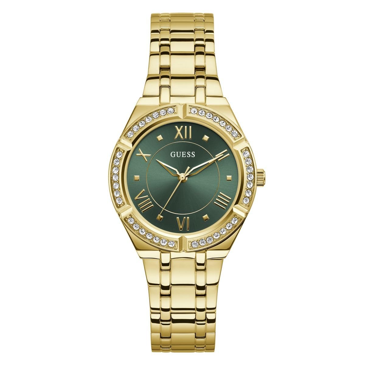 Guess Como Ladies Yellow Gold Tone Green Dial Quartz Watch – GW0033L8 NEW