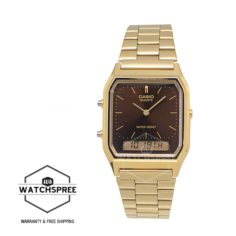 Casio Vintage Style Gold Ion Plated S.Steel Band Watch AQ230GA-5A AQ-230GA-5A