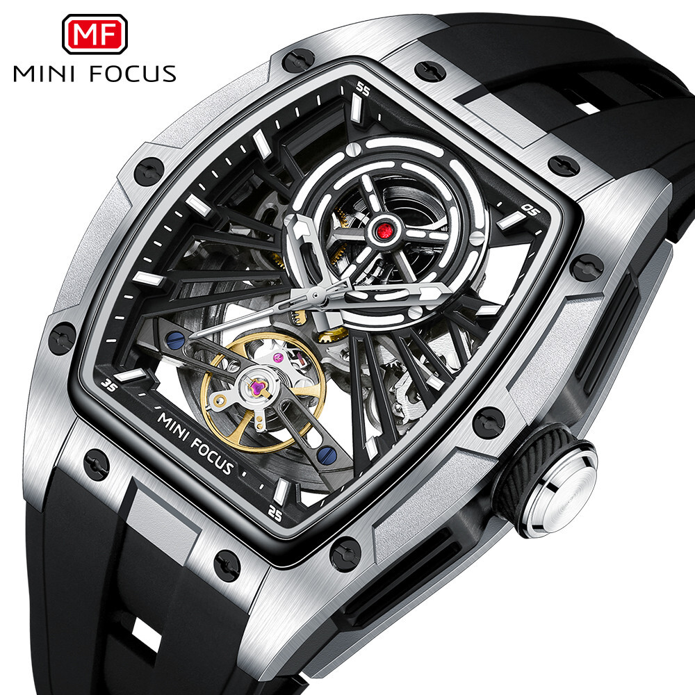 MINI FOCUS Men Mechanical Watch Automatic Hollow Out Male Rectangle Wristwatch