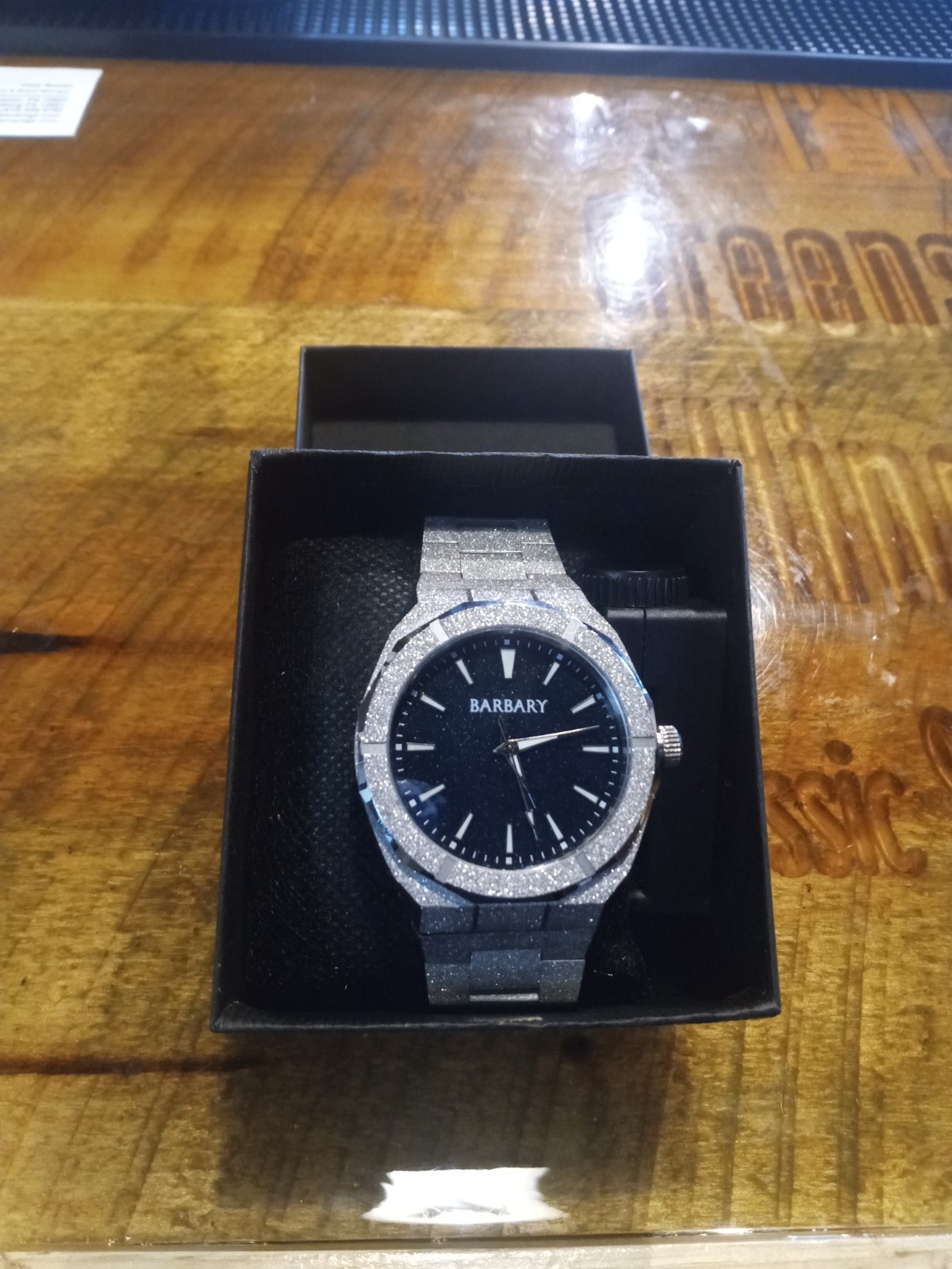 Barbary Luxury Watch, 44 mm, Moissanite Gem over stainless, starry skies, Bling