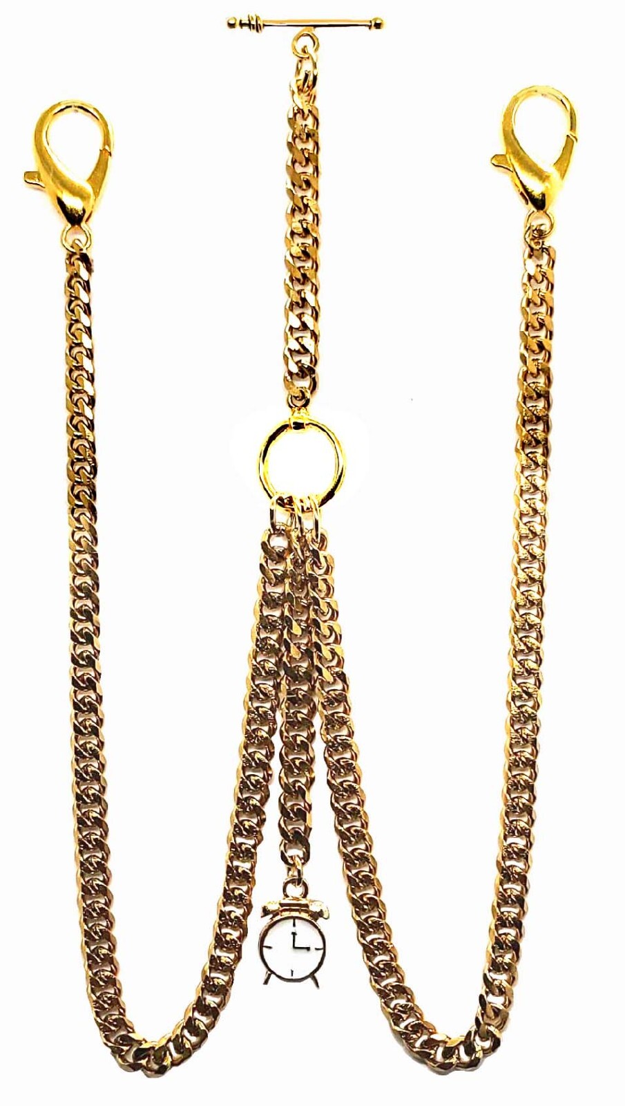 Gold Plated V Strong Pocket Watch Albert Double Chain With Ornate Fob.