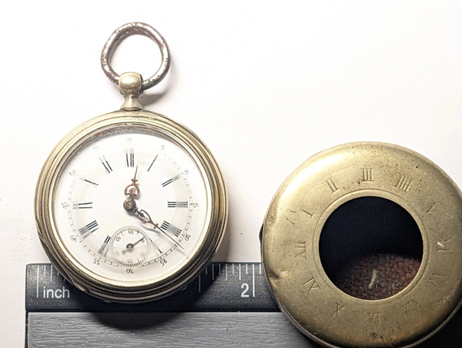 ANTIQUE CYLINDER POCKET WATCH WITH POCKET WATCH HOLDER