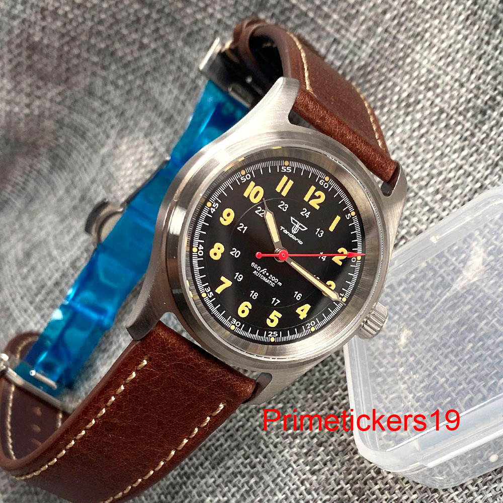 Tandorio 36mm Automatic Men Lady Pilot Watch Sapphire 20bar NH35A PT5000 Leather