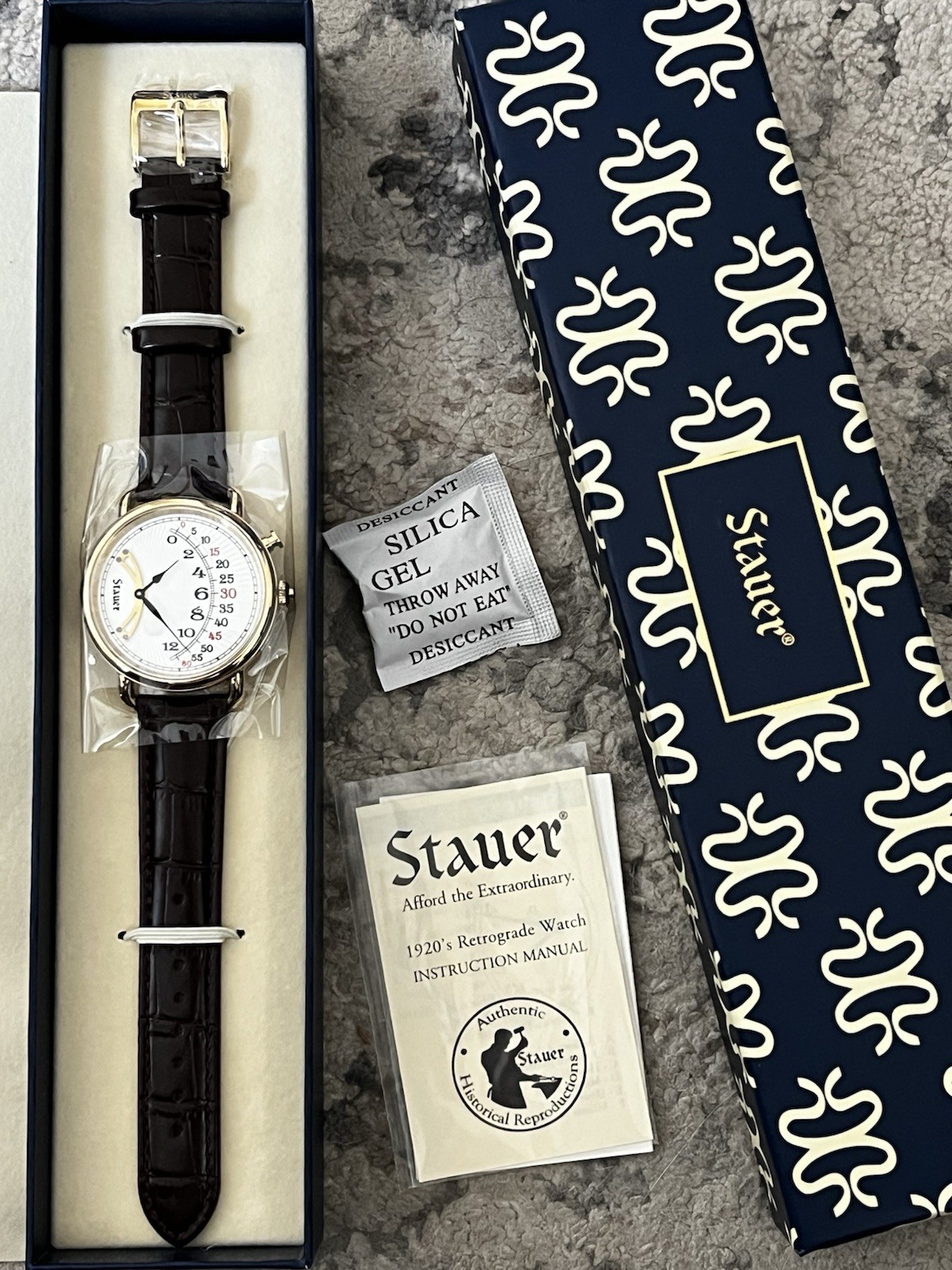 with box and papers In Box Stauer 1920s Retrograde Mens Watch G1N