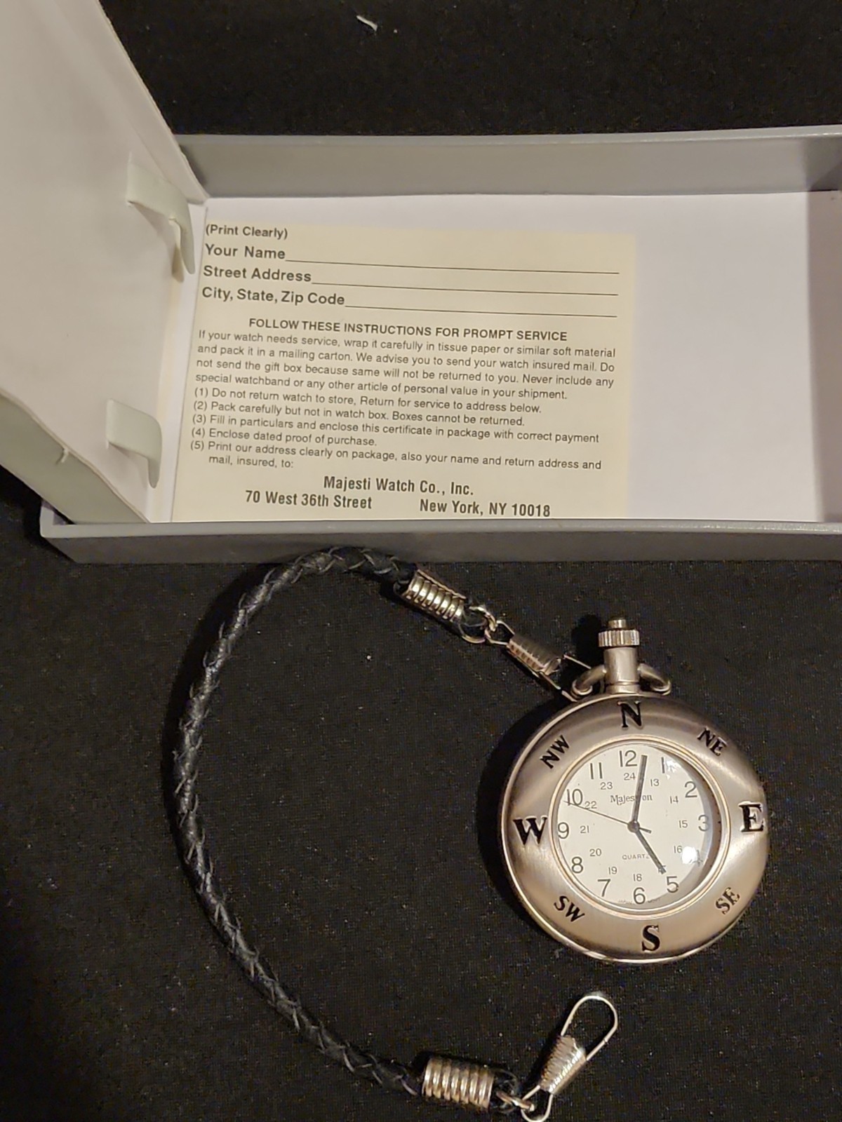 Vintage Majesti Quartz Pocket Watch with Built-in Compass, Chain, and…