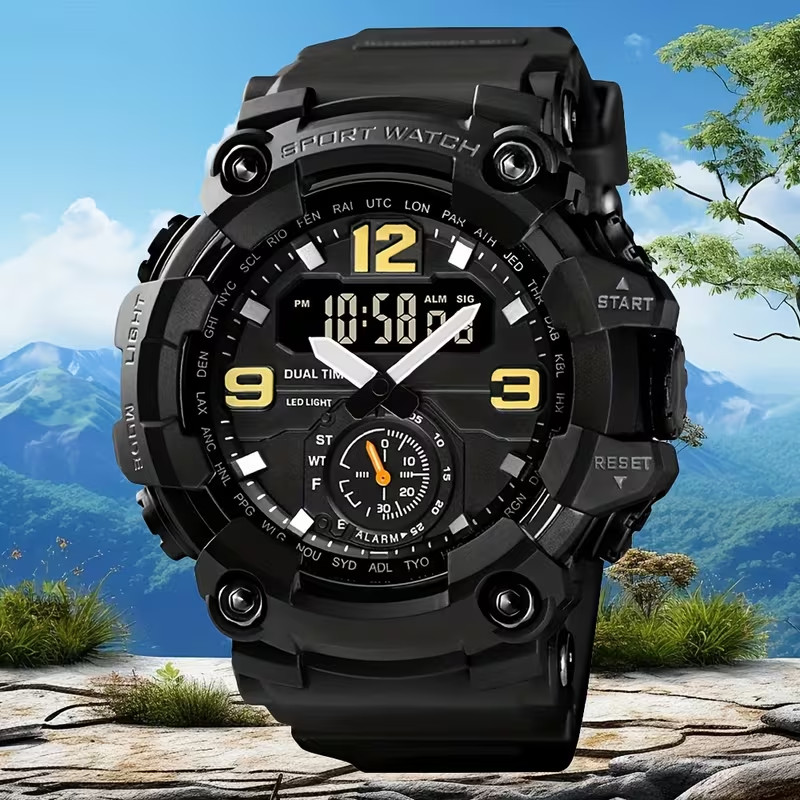 Men Sports Watch Digital Dual Display Stylish TPU Strap