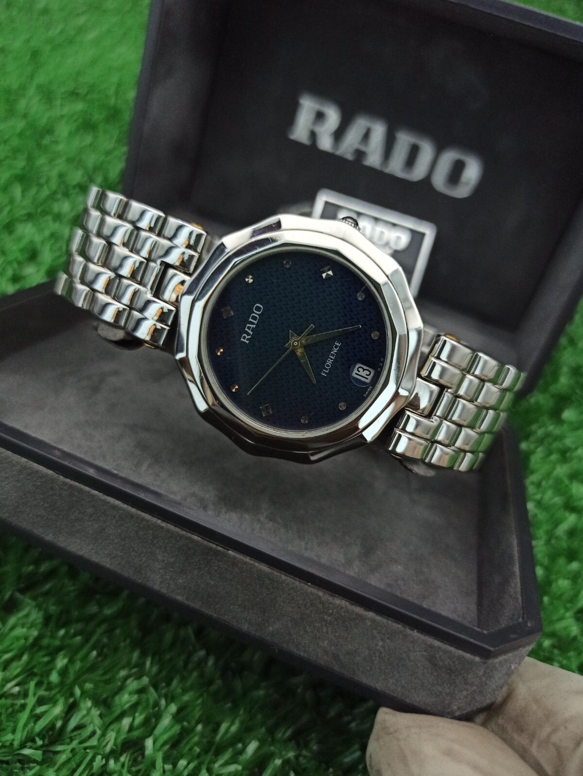FULL SET VINTAGE RADO FLORENCE BLUE WATCH SWISS MADE 80s MEN & RARE & CLASSIC