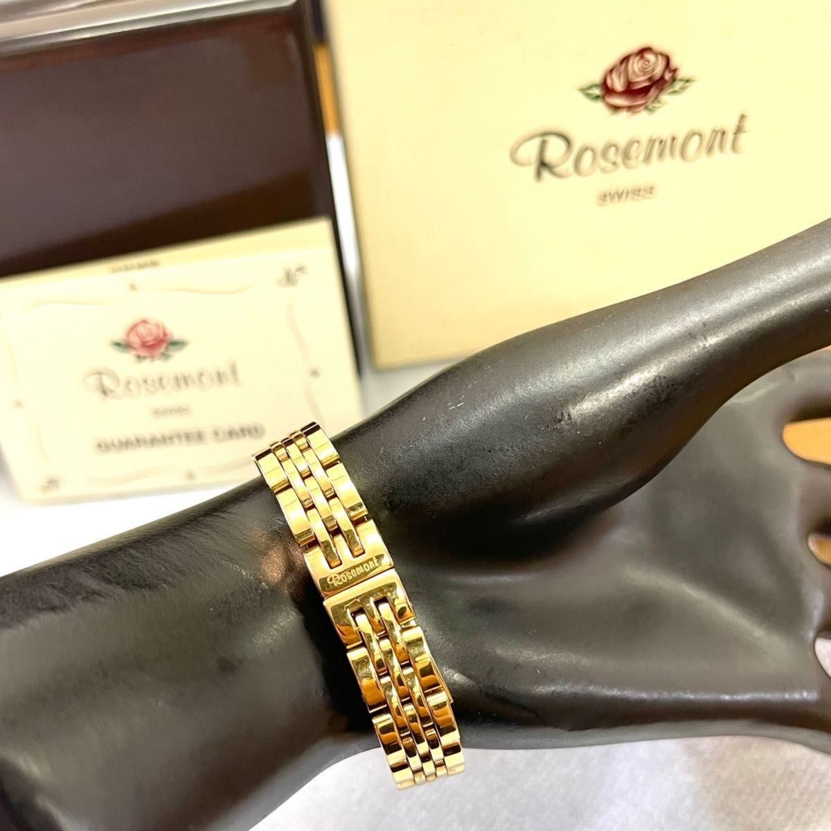 Working Excellent Condition ROSEMONT Watch Stone Bezel Tonneau Pink Gold Delicat