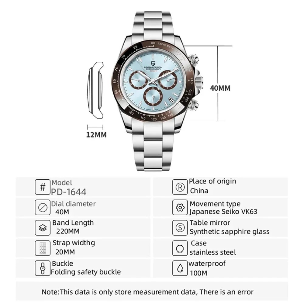 Luxury Men’s Chronograph Quartz Watch. Sapphire Crystal. Stainless Steel