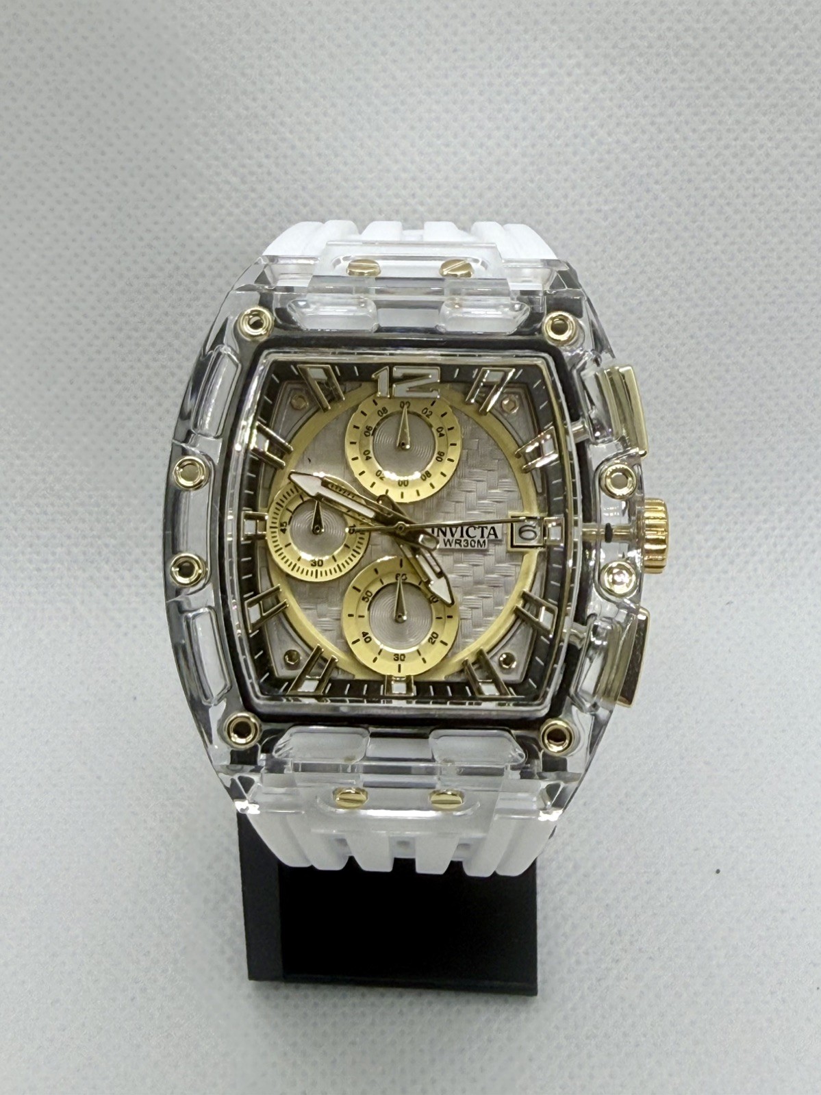 Invicta S1 Rally Allogrip Men 42mm Transparent Tone Case Silver+Gold Metal Dial