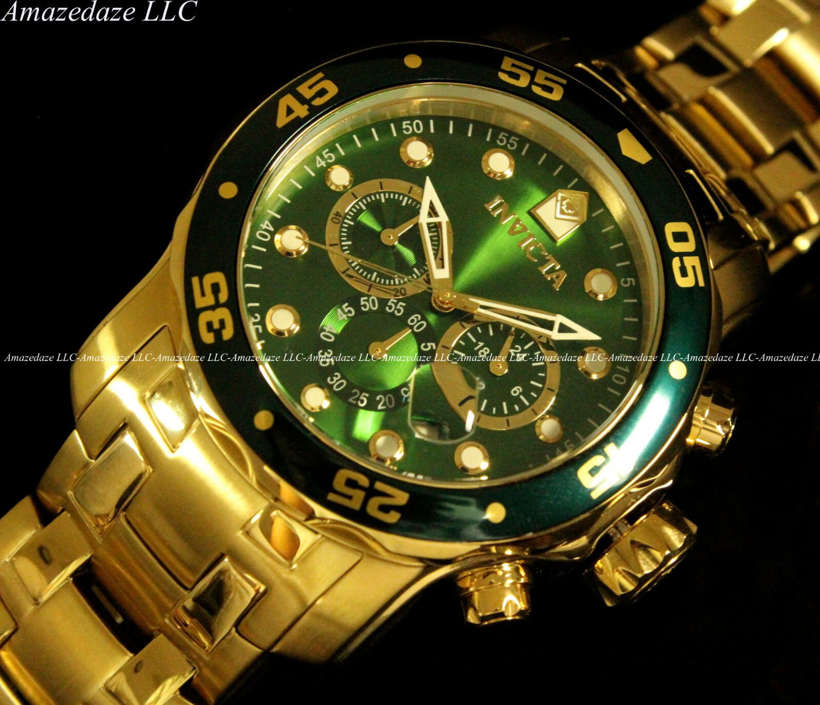 NEW Invicta’s Men Pro Diver Scuba Chronograph Stainless Steel Green Dial Watch