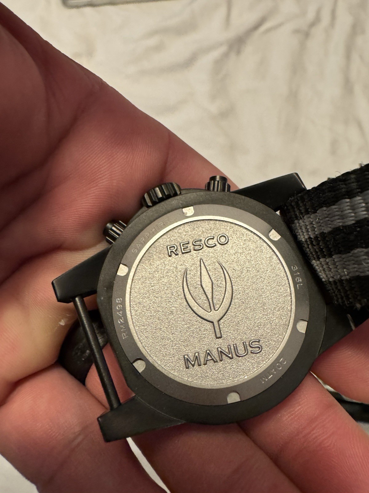 RESCO Manus Diver 300m Quartz Chronograph Date Black Dial NATO Strap w/ Box