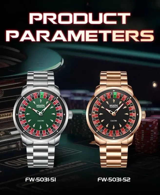 MARK FAIRWHALE Stainless Steel Roulette Dial Rotatable Luminous Quartz Watch