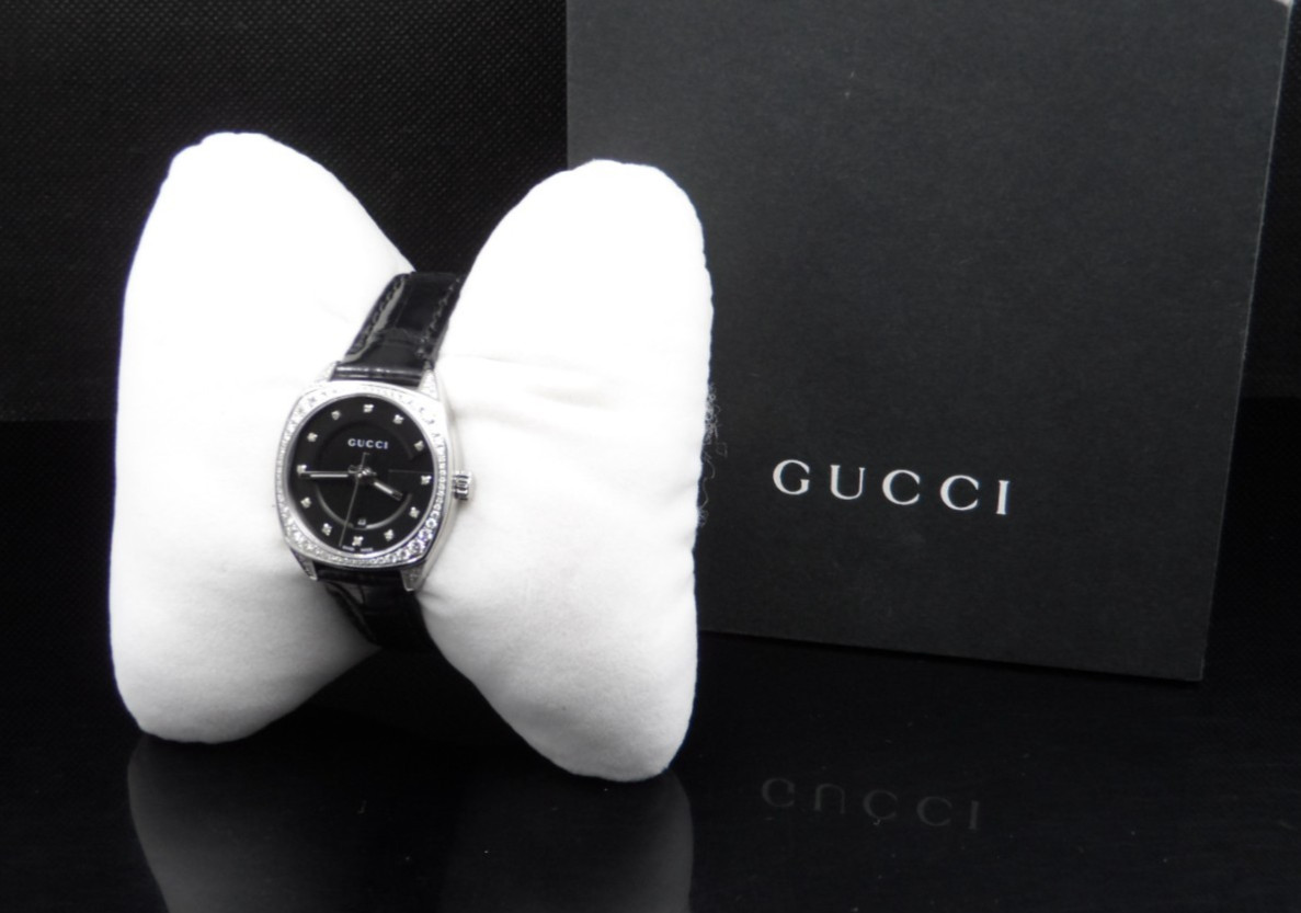 Gucci Black Dial Alligator Leather Band 142.5 Series Diamond Ladies Watch $4500