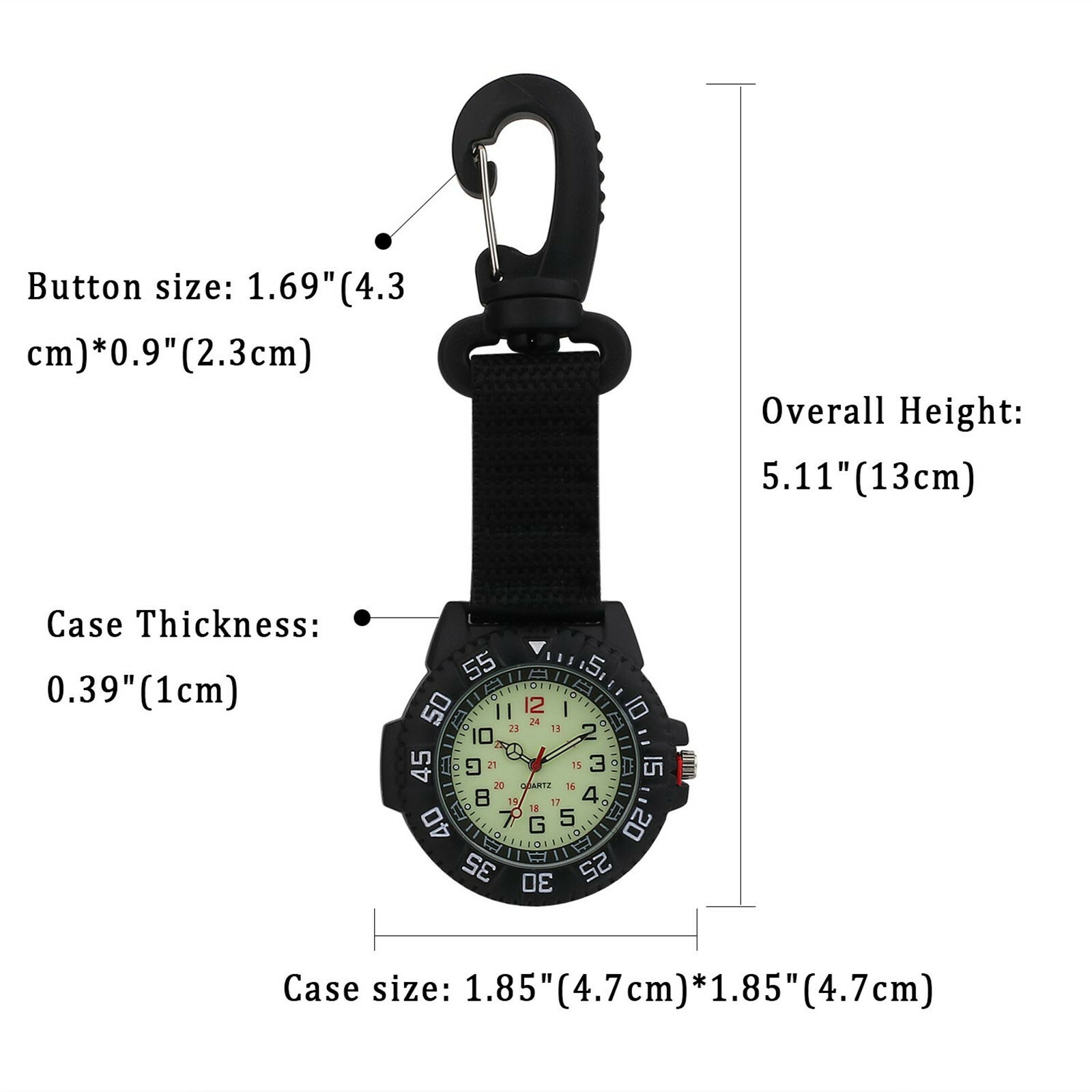 Outdoors Backpack Belt Clip-on Fob Watch Luminous Compass Carabiner Canvas Band