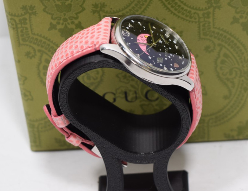 Gucci G-timeless Slim Black Moonphase Pink Leather Swiss Quartz Watch – 35mm