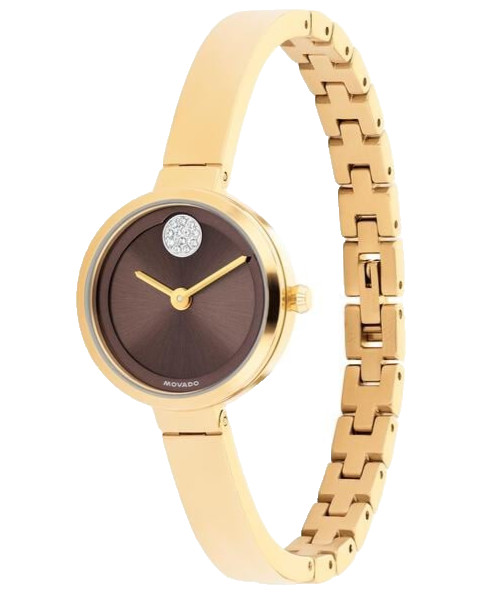 MOVADO BOLD 3601374 CHOCOLATE DIAL GOLD STAINLESS STEEL BANGLE 24MM WOMENS WATCH
