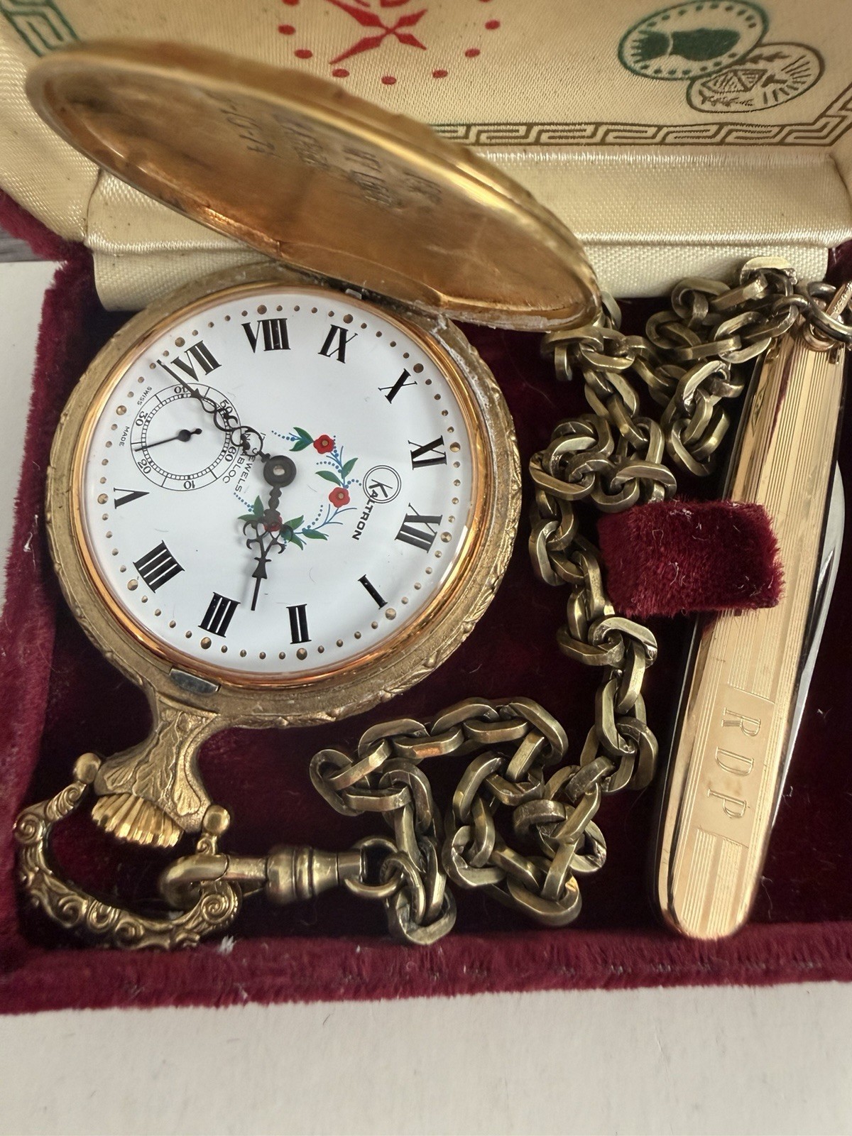 Vintage Arnex Pocket Watch Set with Chain and Pocket Knife