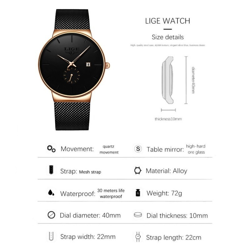 Men’s Watch Quartz Analog Calendar 3ATM Waterproof Business Man Daily Wristwatch