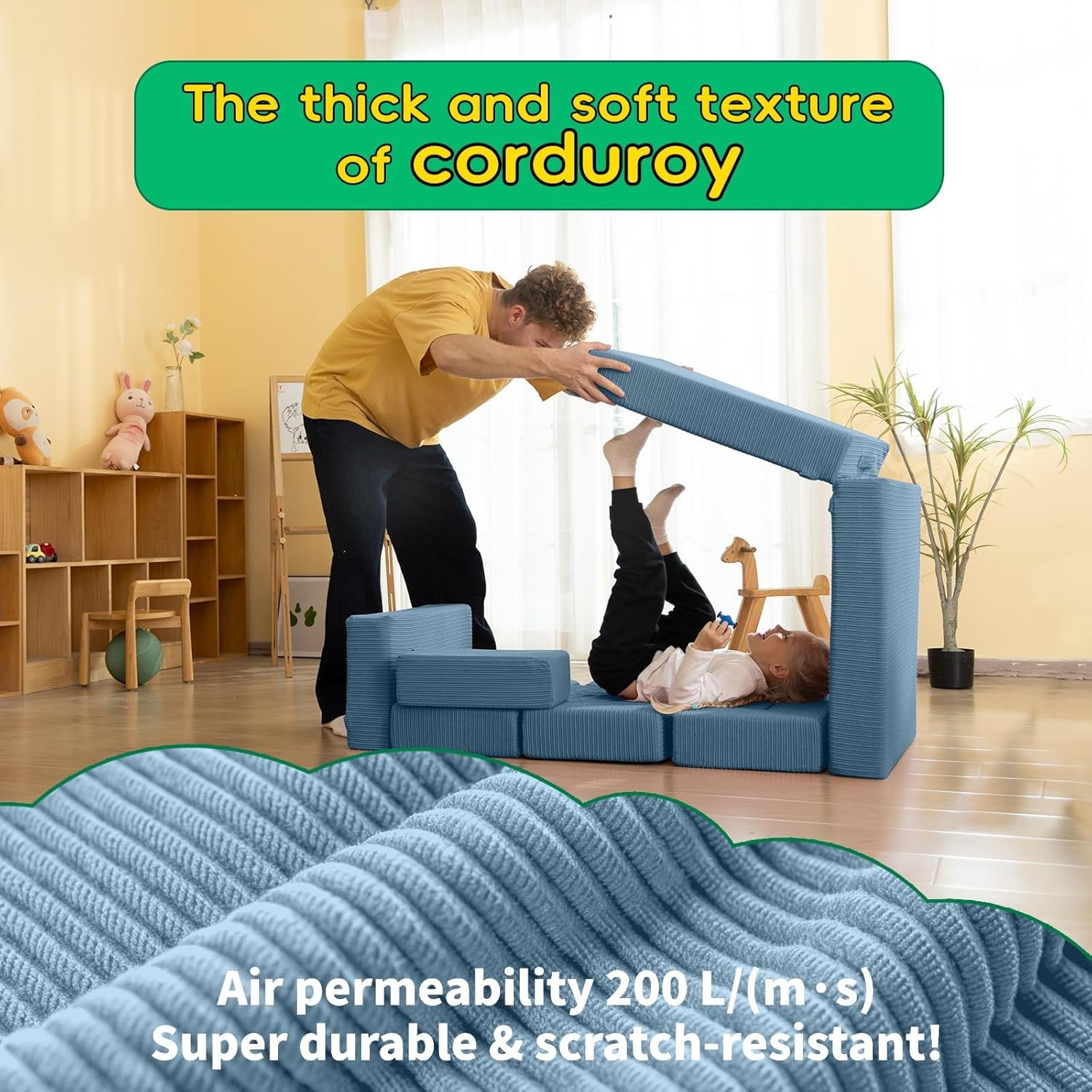 16Pcs Modular Kids Play Couch for Toddlers, Fold Out Kids Couch Building Fort fo