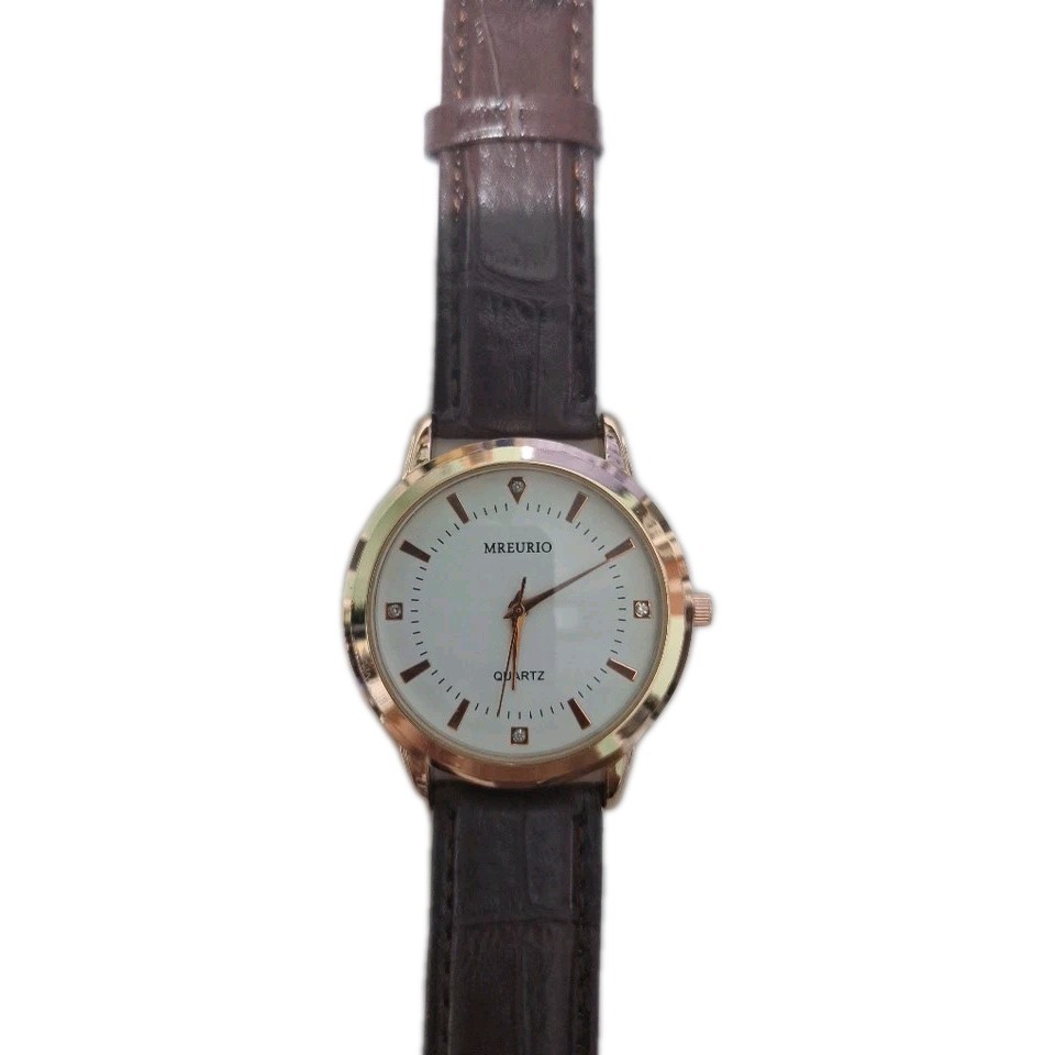 Mens Mreurio Round Rose Gold Tone Brown Leather Band Analog Watch EET8599G-RG I6