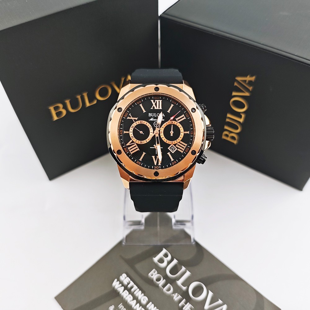 Bulova 98B104 Marine Star Black Dial- Silicon Strap Men’s 44mm Quartz Watch