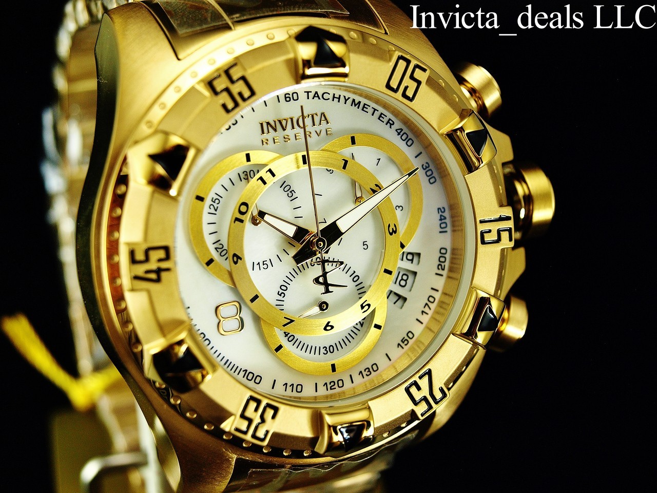 RareInvicta Men’s 52mm Reserve EXCURSION Swiss Chrono PLATINUM Dial Gold SS Watc